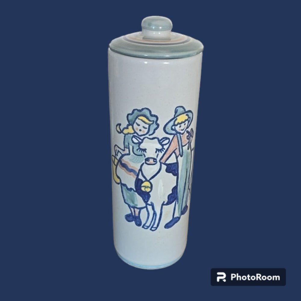 Louisville Stoneware Canister – Milk & Honey Farmer & Wife – 9.5”